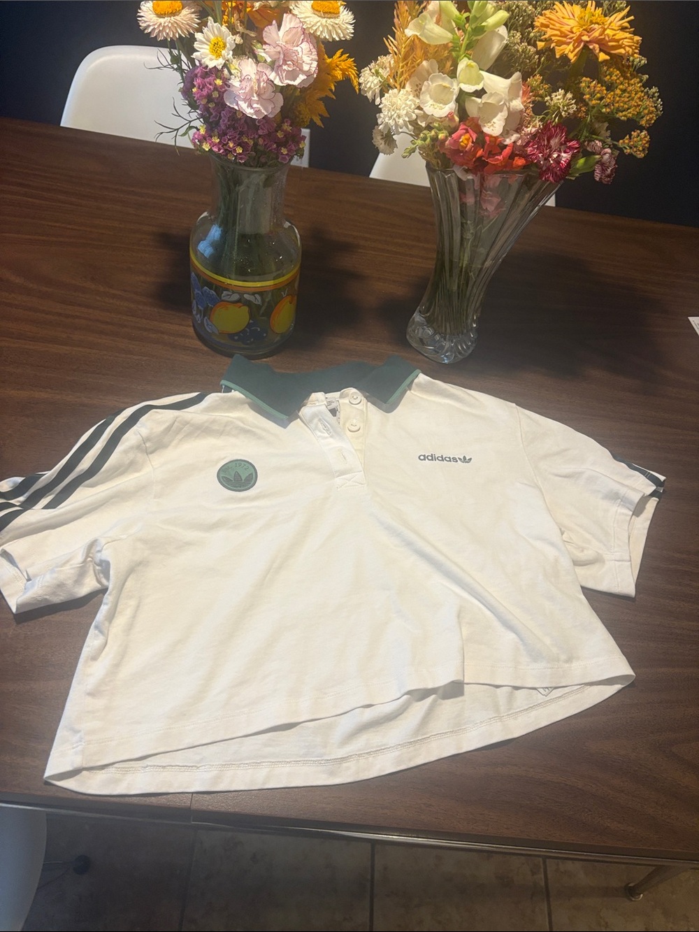 adidas White & Green Cropped Polo Shirt for women